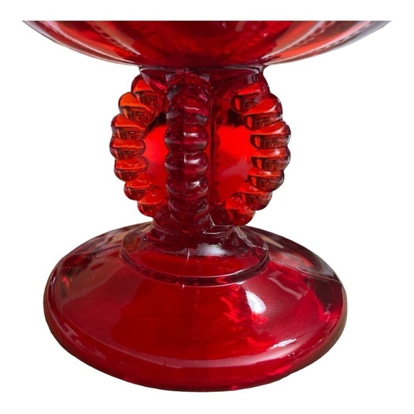 VTG Northwood Beaded Panels 
Ruby Red Glass Footed Rose Candy Bowl Candle Holder - Picture 2 of 9